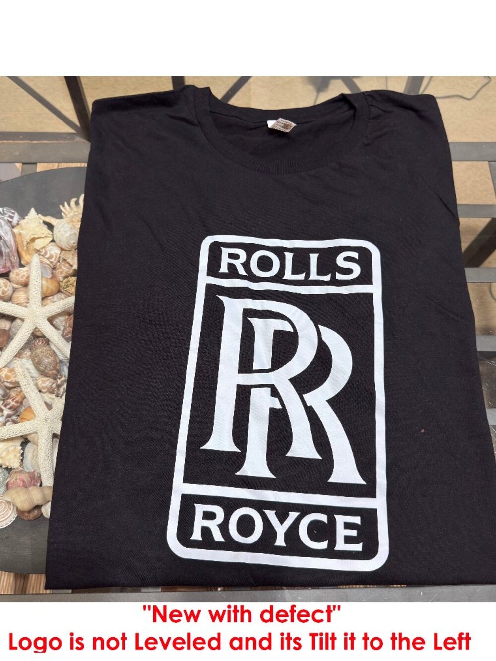 SMART MENS XL BLACK RR ROLLS ROYCE CREW NECK TSHIRT TEE "NEW W DEFECT"